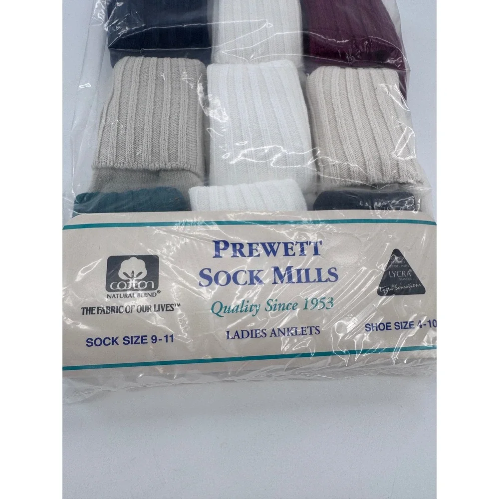 Prewett Sock Mills Anklet Slouch Socks Vintage Sz 9-11 Multi‎ Color 9 Pack USA